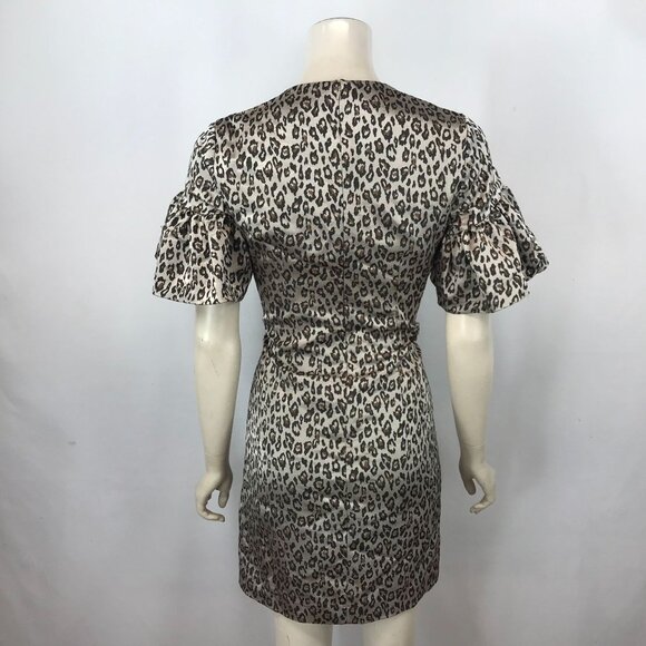 BANANA REPUBLIC - WOMENS 2 - BLACK BROWN LEOPARD PRINT SHORT RUFFLE SLEEVE DRESS - Picture 5 of 8